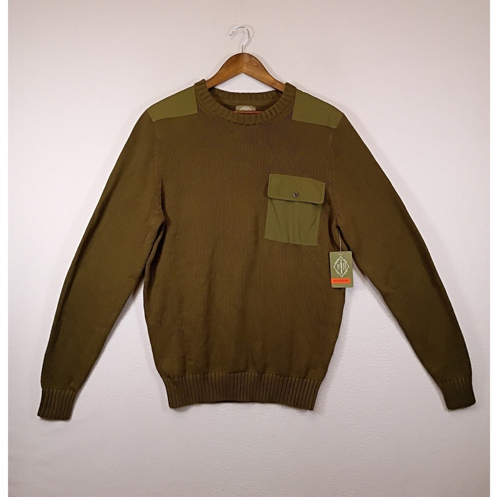 Gorpcore St Johns Bay Mens L Olive Green Utility Crewneck Sweater Elbow Patches